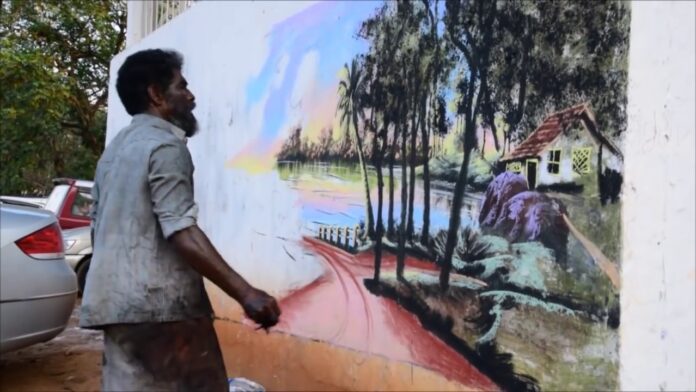 Brilliant painter creating murals begging on road in Kerala, tortured genius